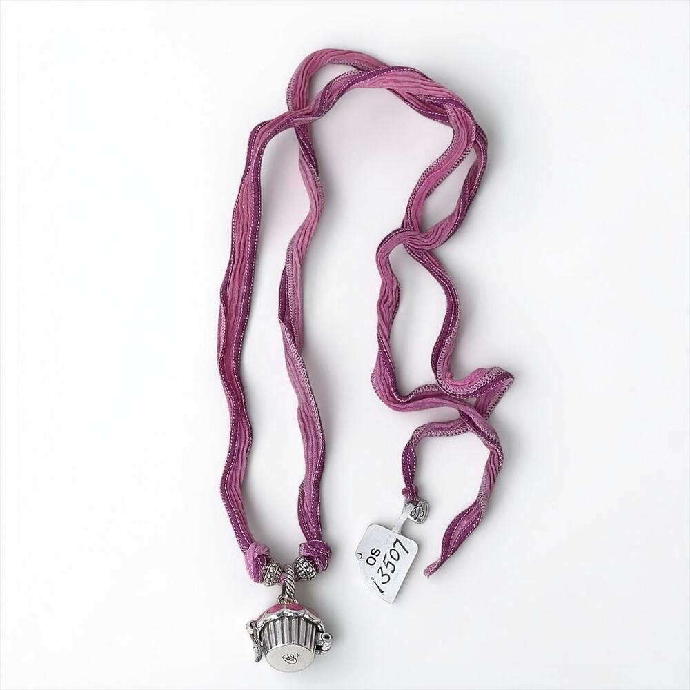 Brighton Cupcake Locket Pendant Necklace Pink Nylon Cord Retired Rare Design